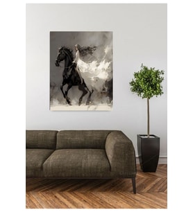 ÖZEL ÇİZİM ATLI KIZ KANVAS EV DUVAR SALON OFİS HEDİYELİK DEKARASYON SÜSÜ TABLO ÖLÇÜ SEÇİNİZ (Siyah)