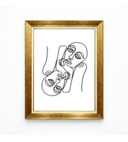 Tablore Altın Varak Çerçeveli Minimalist Tek Çizgi Çizim Ikili Yüz Soyut Duvar Tablosu
