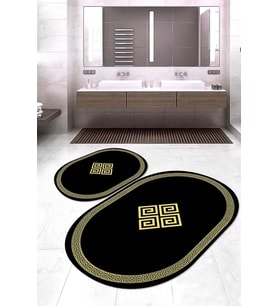 Dijital Baskılı Kaymaz Taban Yıkanabilir Oval 2'li Klozet Takımı Banyo Paspası NOKZ-SD-617 (Gold)