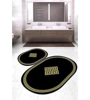 Dijital Baskılı Kaymaz Taban Yıkanabilir Oval 2'li Klozet Takımı Banyo Paspası NOKZ-SD-617 (Gold)