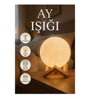 3D Ay Işığı Gece Lambası Ahşap Standlı LED Dekoratif Masa Lambası