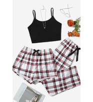 Merry See Basklı Ultrasoft Askılı 3'lü Paket Sortlu Pijama Takımı (Çok Renkli)