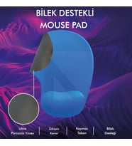 MP01 -  Elips Bilek Destekli Mouse Pad  Konforlu, Kaymaz Taban, Ergonomik, Yumuşak, Ev,Ofis (Mavi)