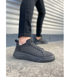 JY204 Flex Bağcıklı Keten Kumaş Erkek Günlük Sneaker Ayakkabı KST - Siyah
