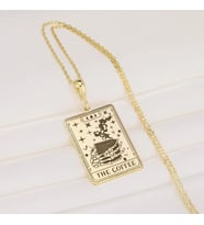 Kişiye Özel 925 Ayar Gümüş The Coffee Tarot Kart Kolye (Gold)
