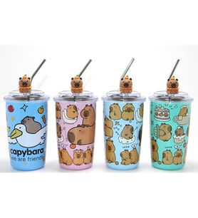 Capybara Figürlü Isı Muhafazalı Metal Pipetli Paslanmaz Çelik Kupa