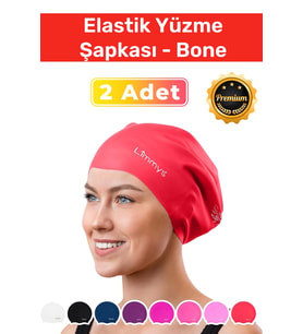 Premium Su Geçirmez Silikon Yüzücü Havuz Ve Deniz Bonesi Elastik Yüzme Şapkası 2'li Set