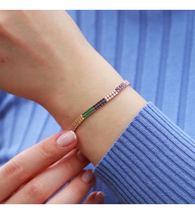 2 Sıra Renkli Zirkon Taşlı İnce Rose Gold Kaplama Su Yolu Gümüş Bileklik