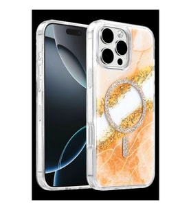 Onegif Apple İphone 16 Pro Max Lotus Simli Magsafe Kapak - Turuncu