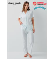Pierre Cardin Paris Premium Kadın Modal Pamuklu Rahat Önden Düğmeli Kısa Kollu Kutulu Pijama Takım