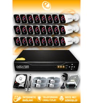 ELITCAM 24 Kameralı Kare 24 Dış Kamera Set 100 GB HDD Full HD Gece Görüşlü Güvenlik Kamerası Sistemi