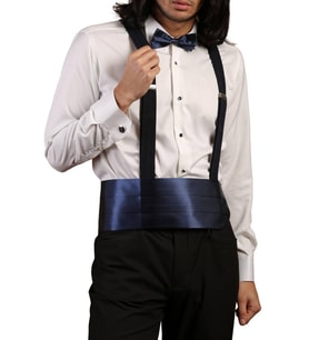 Krem Lacivert Taş Düğmeli Damatlık Ata Yaka Kol Düğmeli Slim Fit Smokin Gömlek - 009