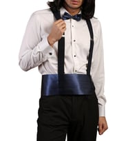 Krem Lacivert Taş Düğmeli Damatlık Ata Yaka Kol Düğmeli Slim Fit Smokin Gömlek - 009
