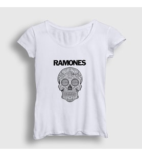 Presmono Kadın Beyaz Skull Ramones T-Shirt 170527tt (Beyaz)