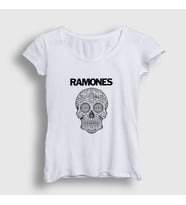Presmono Kadın Beyaz Skull Ramones T-Shirt 170527tt (Beyaz)