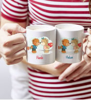 BK Gift Kişiye Özel Sevgililer Günü Sevimli Çiftler Tasarımlı İkili Kupa Bardak-1