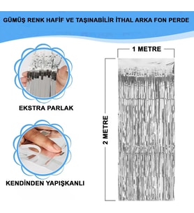 Gümüş Metalize Saçaklı Fon Perde
