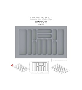 Çekmece İçi Kaşıklık Düzenleyici Organizatör 78x49 cm Gri