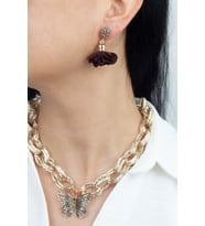 Bronz Kelebek Uçlu Kolye Küpe Set