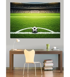 Futbol Sahası Ve Orta Yuvarlak Dekoratif Kanvas - Mdf Ahşap Tablo