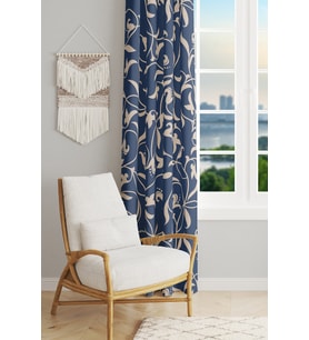 Navy Vintage 2 Desenli Süet Oturma Odası Salon Fon Perde Baskılı Ekstrafor Büzgü TEK KANAT PRD-1065