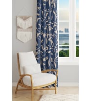 Navy Vintage 2 Desenli Süet Oturma Odası Salon Fon Perde Baskılı Ekstrafor Büzgü TEK KANAT PRD-1065