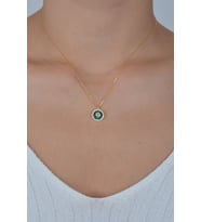 925 Ayar Gümüş Gold Kaplama Cam Göz Kolye