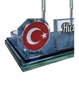 Sentez Türk Bayrağı Kristal Masa İsimliği (Gümüş Gri)