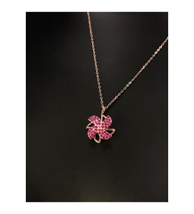 Gümüş Kolye - Çevirince Dönen Rüzgar Gülü Kırmızı Taşlı Roze Renk 925 Ayar Gümüş Kolye