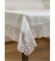 Çini Desenli Dertsiz Leke Tutmaz Dantelli Masa Örtüsü Krem 160x220 Cm