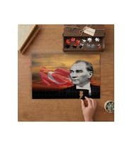 Atatürk ve Türk Bayrağı Tasarımı 240 parça Ahşap Puzzle Ahşap Kutuda MP07014