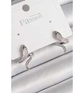 Pirinç Gümüş Renk Zirkon Taşlı Yılan Model Kadın Küpe - Tj-Bkp9789