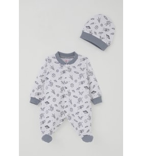 Breeze Erkek Bebek Patikli Tulum Uzay Temalı Minik Astronat Desenli 0-6 Ay, Beyaz