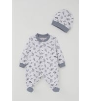 Breeze Erkek Bebek Patikli Tulum Uzay Temalı Minik Astronat Desenli 0-6 Ay, Beyaz