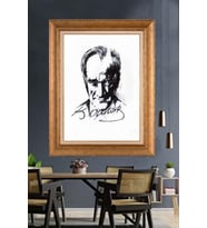 Altın Varaklı Çerçeveli Paspartulu Atatürk Tablo nh478 (Gold)