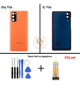 Samsung S20 Fe Turuncu Arka Pil Kapağı Batarya Kapağı Lazer Kesim + Yapıştırıcı ve Vida Seti