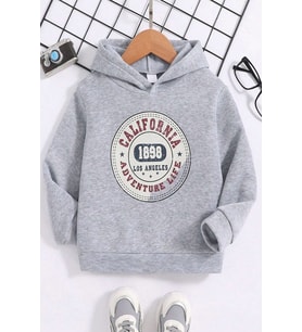 California Baskılı Erkek - Kız Çocuk Rahat Kalıp Sweatshirt (Gri)