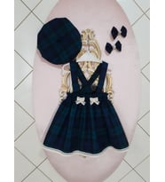 Eylülce Butik Kız Bebek Elbise Yeşil Ekoseli Salopet  Şapka Toka Takımı