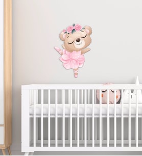 BK Gift Sevimli Ayıcık Tasarımlı Çocuk Odası Ahşap Duvar Süsü-2 (Beyaz)