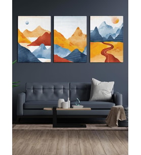 Soyut Manzara Dekoratif Kanvas Tablo Seti 3 Adet x 40x55cm (Karışık)