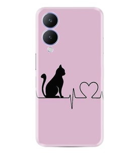 Vivo Y17S Kılıf Resimli Desenli Baskılı Silikon Pink Cat Heart 1303