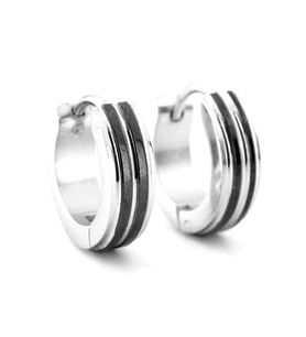 Çift Siyah Çizgili13mm Çap Paslanmaz Çelik Halka Erkek Küpe ER104