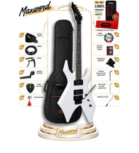 Maxword GT-Line-WH Profesyonel Warlock Kasa HH Elektro Gitar Seti Beyaz
