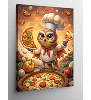 Kanvas Tablo Pizza Yapan Şef Baykuş