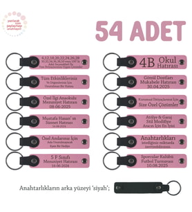 Pembe & Siyah, Yılbaşı Ofis Kutlamasına Özel, 54'lü Set, İsim Yazılabilen Hediyelik Deri Anahtarlık