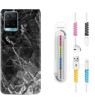 Vivo Y11S Y21S Y20 Y20S Y70 Kılıf Kablo Koruma Spiral Silikon Kara Mermer 1375