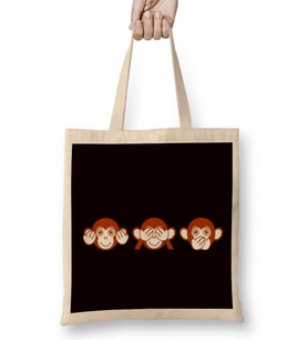 Speak See Hear No Evil Japan Monkeys Japanese Art Emoticon Bez Çanta Uzun Saplı