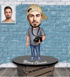 Kişiye Özel Fotoğrafçı Karikatürlü Ahşap Biblo Bay-3-Eco