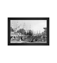 Eski İstanbul At Meydanı Motifli Kanvas Tablo 50 x 70 cm Siyah Çerçeve