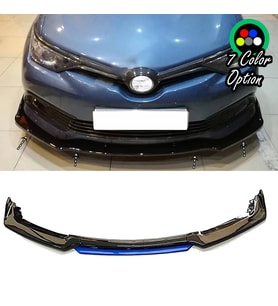 Toyota Auris Mavi Renkli Şeritli Dilli Ön Lip 4 Prç Parlak Siyah ABS